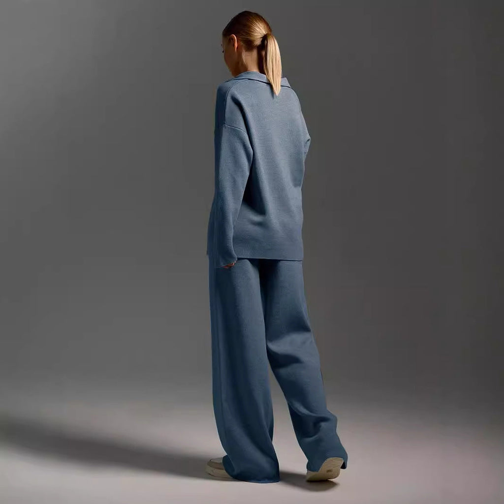 Women’s Collared Sweatshirt & Straight-Leg Pants Suit | Elegant 2-Piece Pullover Lounge Set | Casual Long-Sleeve Sport Trousers Set | Modern Minimalist Co-ord Set for Women | 2026 Trendy Streetwear Tracksuit